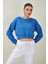 Tena Moda Kadın Mavi Bisiklet Yaka Üç Iplik Oversize Crop Sweatshirt 2