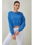 Tena Moda Kadın Mavi Bisiklet Yaka Üç Iplik Oversize Crop Sweatshirt 3