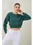 Tena Moda Kadın Nefti Bisiklet Yaka Üç Iplik Oversize Crop Sweatshirt 1