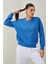 Tena Moda Kadın Mavi Bisiklet Yaka Üç Iplik Basic Sweatshirt 2