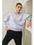 Tena Moda Kadın Kar Melanj Bisiklet Yaka Üç Iplik Basic Sweatshirt 1