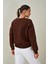 Tena Moda Kadın Kahve Bisiklet Yaka Üç Iplik Basic Sweatshirt 2