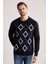 Baklava Desenli Lambswool Lacivert Kazak 1
