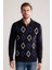Baklava Desenli Polo Yaka Lambswool Lacivert Kazak 1
