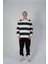 Siyah Çizgi Baskılı Oversize Kapşonlu Sweatshirt 2