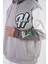 Gri Nakışlı Oversize Kapşonlu Sweatshirt 1