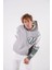 Gri Nakışlı Oversize Kapşonlu Sweatshirt 2