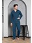 Erkek Mavi Önden Düğmeli Uzun Kollu Pijama Takımı 2