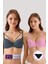 2'li Ekonomik Paket 6511 Oyster Pink Antrasit Balenli Push Up Destekli Micro Sütyen (Slip Hediyeli) 2