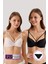 2'li Ekonomik Paket 6511 Taş Ekru-Siyah Balenli Push Up Destekli Micro Sütyen (Slip Hediyeli) 2