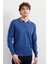 Erkek Basic Polo Yaka Ince Triko Kazak Indigo 5
