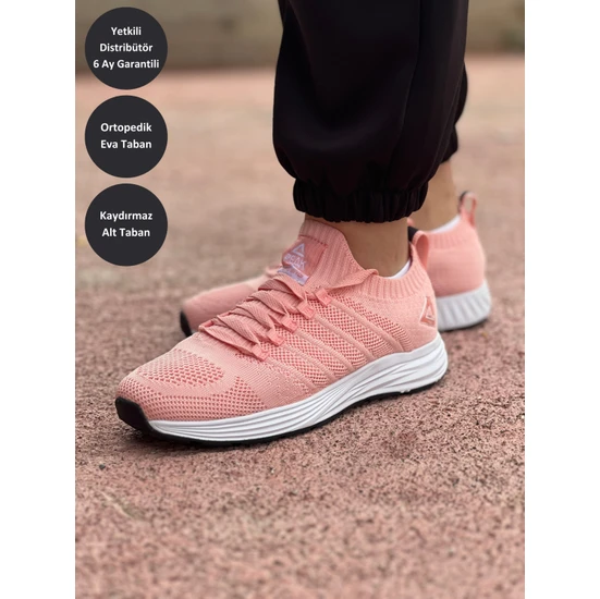 Peak Running Kadın Açık Pembe Beyaz Kaymaz Taban Ortopedik Nefes Alabilen Garantili Rahat Hafif Günlük Sneaker Yürüyüş Koşu Spor Ayakkabısı EW0127H