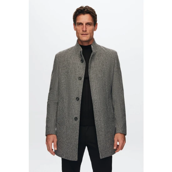 D'S Damat Regular Fit Gri Balıksırtı Palto 1HF08ORT10003