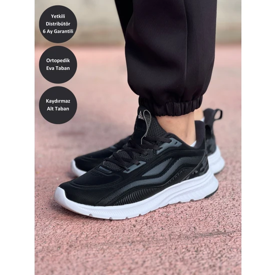 Peak Running Kadın Siyah Beyaz Kaymaz Taban Ortopedik Nefes Alabilen Garantili Rahat Hafif Günlük Deri Sneaker Yürüyüş Koşu Spor Ayakkabısı E14148H