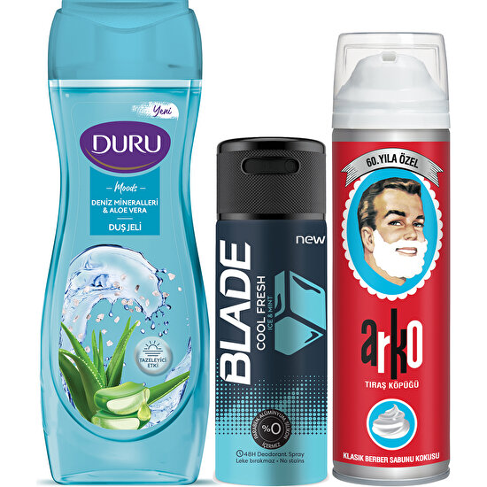 Blade Cool Fresh Deodorant 150 ml & Arko Men 60. Yıl Tıraş Köpüğü 300 ml & Duru Moods Duş Jeli 450 ml