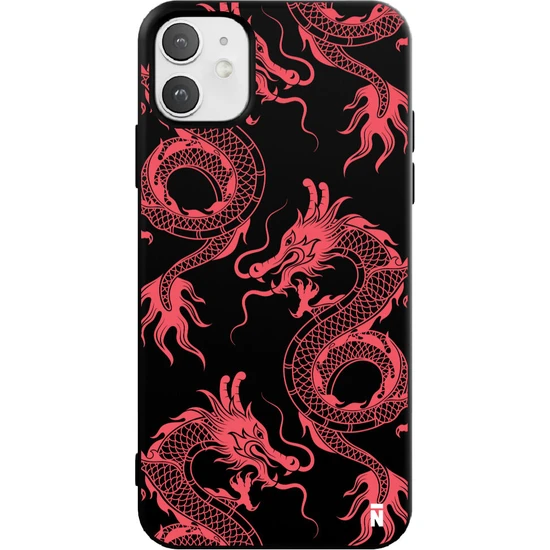 Casen iPhone 11 Silikon Özel Tasarım Dragons Ejderha Figürü Siyah Renkli Telefon Kılıfı