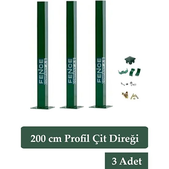 Fence Company  200 cm Panel Çit Direği Yeşil ( 3 Adet )  Aksesuarlar Dahil Set