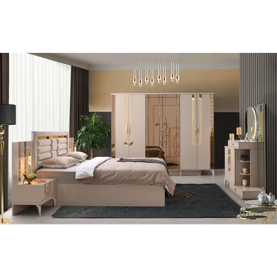 Avm 24 Porto Yatak Odası-Mdf-Kumbeji-6 Kapaklı Ve Aynalı-Bazasız-Traversli-Ücretsiz Nakliye Ve Montaj