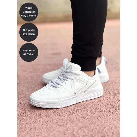 Peak Unisex Beyaz Desenli Kaymaz Taban Ortopedik Garantili Rahat Hafif Günlük Deri Yürüyüş Koşu Sneaker Spor Ayakkabı E221117B