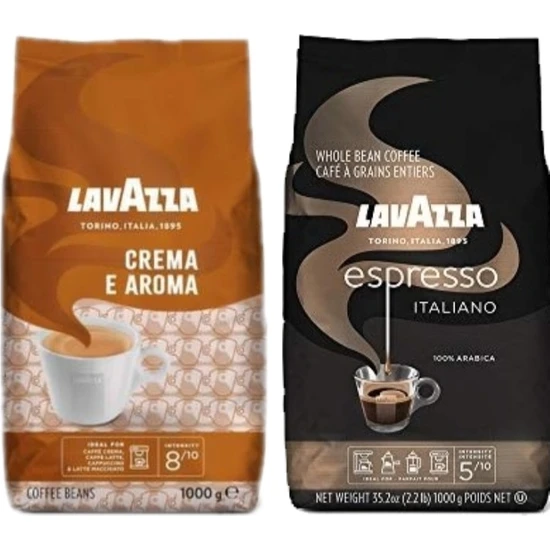 Lavazza Espresso Italiano Classıco Kavrulmuş Çekirdek Kahve 1 kg + Lavazza Crema E Aroma Çekirdek Kahve 1 kg