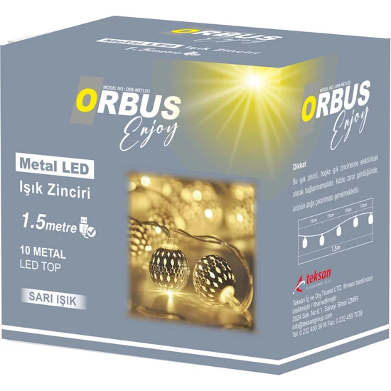 Orbus Metal LED Küre Işık Zinciri 10 Adet Metal LED Usb'li 1.5metre