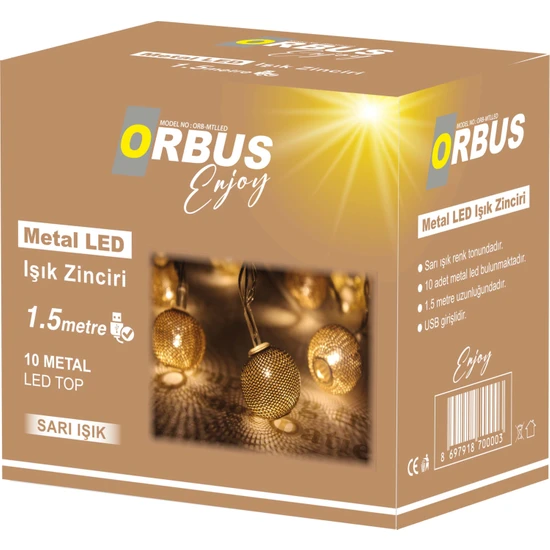 Orbus Metal LED Işık Zinciri 10 Adet Metal LED Usb'li 1.5metre