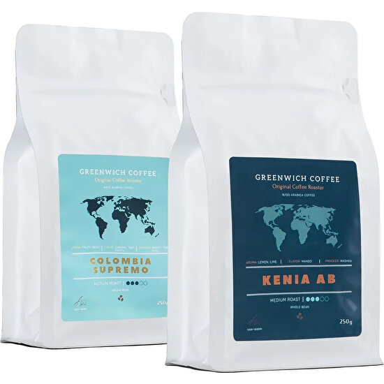 Greenwich Coffee Filtre Kahve Çekirdek Espresso %100 Arabica | Colombia Supremo - Kenya 2X250 gr