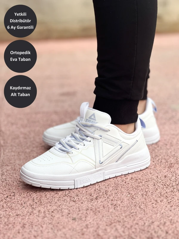 Peak Unisex Beyaz Desenli Kaymaz Taban Ortopedik Garantili Rahat Hafif Günlük Deri Yürüyüş Koşu Sneaker Spor Ayakkabı E221117B