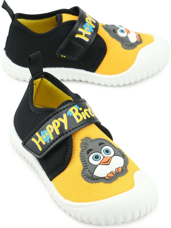 Gezer Yazlık Erkek Çocuk Keten Happy Bird Cırt Cırtlı Ayarlanabilir Ayakkabı