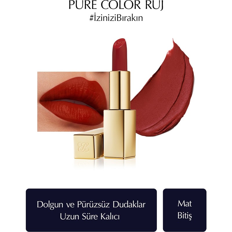 Estee Lauder Mat Bitişli Ruj - Pure Color Matte Lipstick - 3.5gr - Renk: 569 Fearless