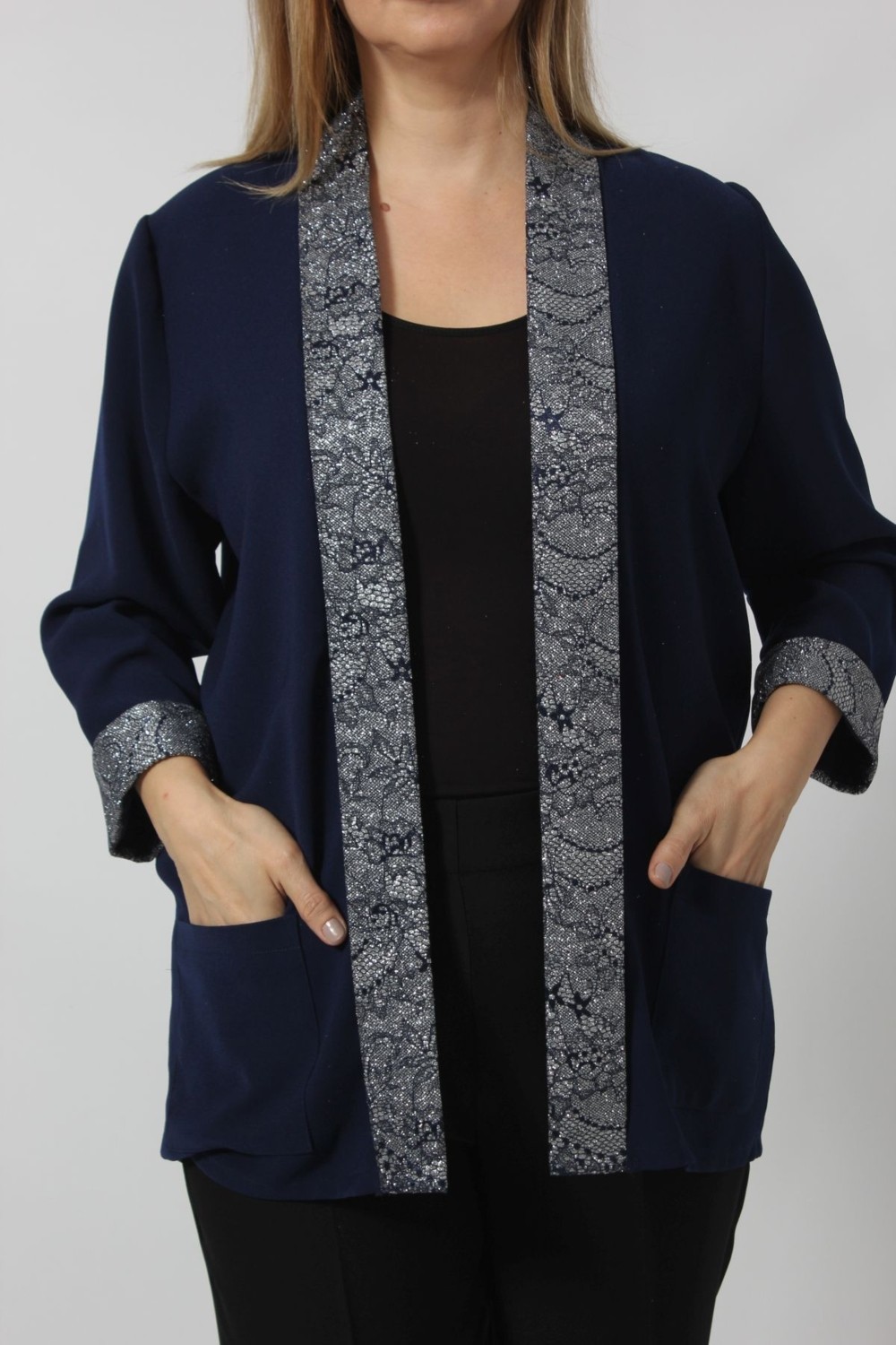Moda Berray Parlak Detaylı Garnili Büyük Beden Blazer Ceket görsel 5