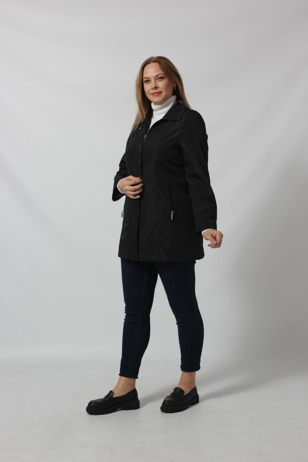 Moda Berray 1616 Fermuarlı Cep Detaylı Kapuşonlu Bondit Ceket
