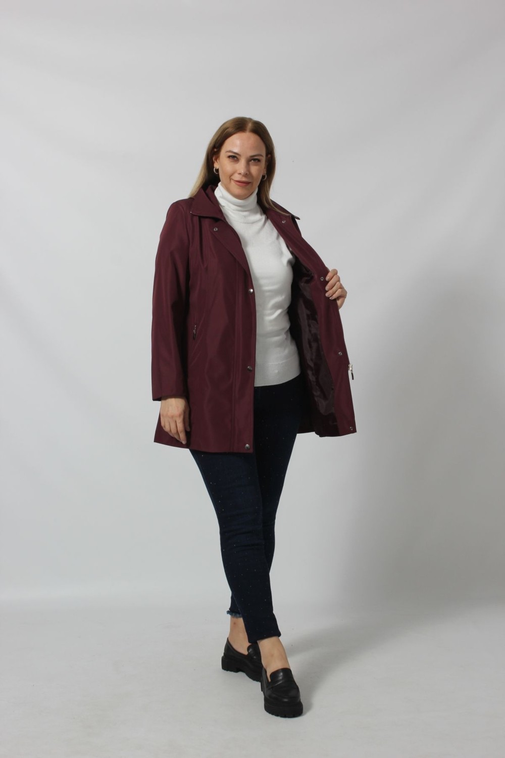 Moda Berray 1616 Fermuarlı Cep Detaylı Kapuşonlu Bondit Ceket görsel 2