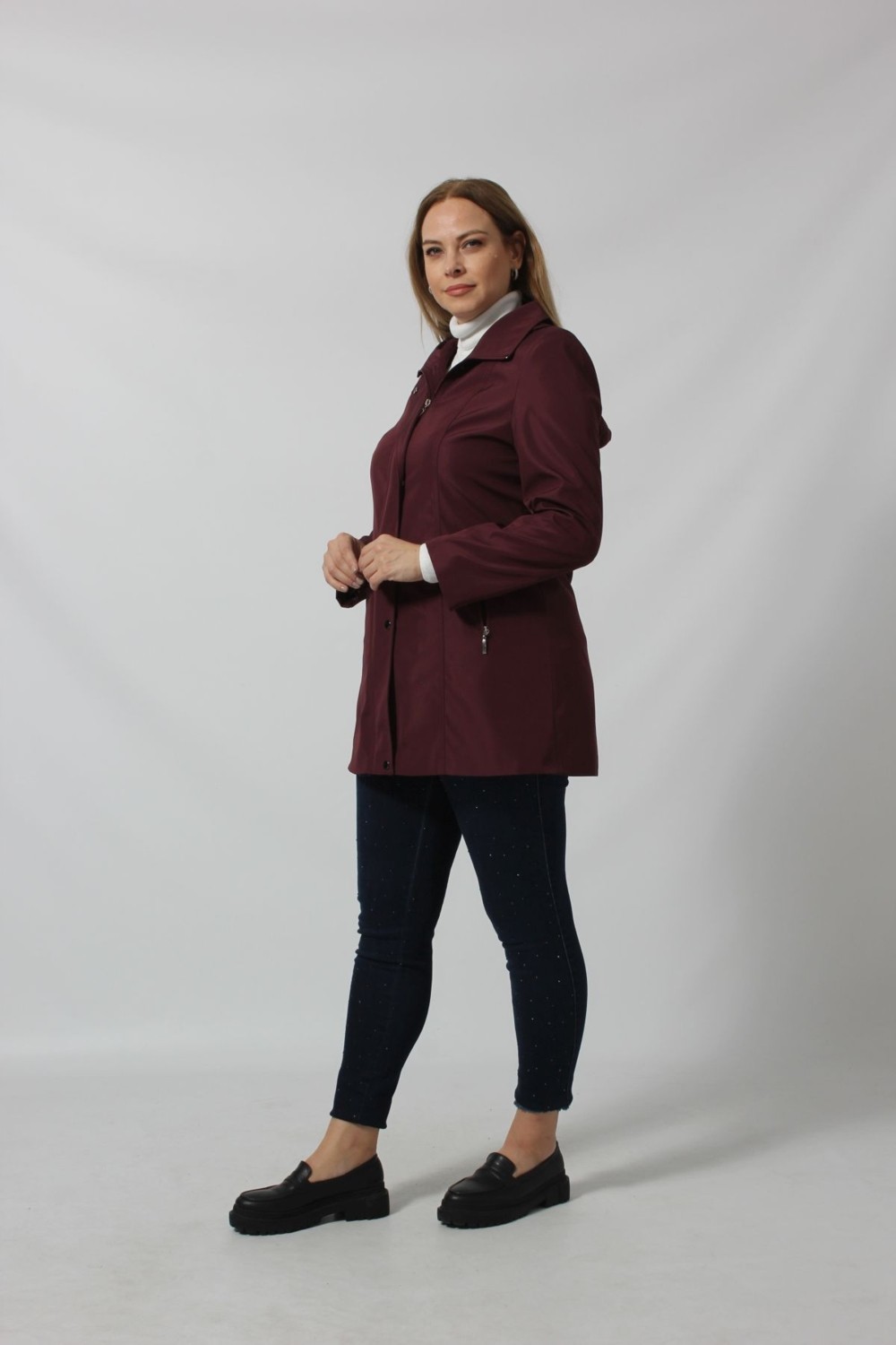 Moda Berray 1616 Fermuarlı Cep Detaylı Kapuşonlu Bondit Ceket görsel 4