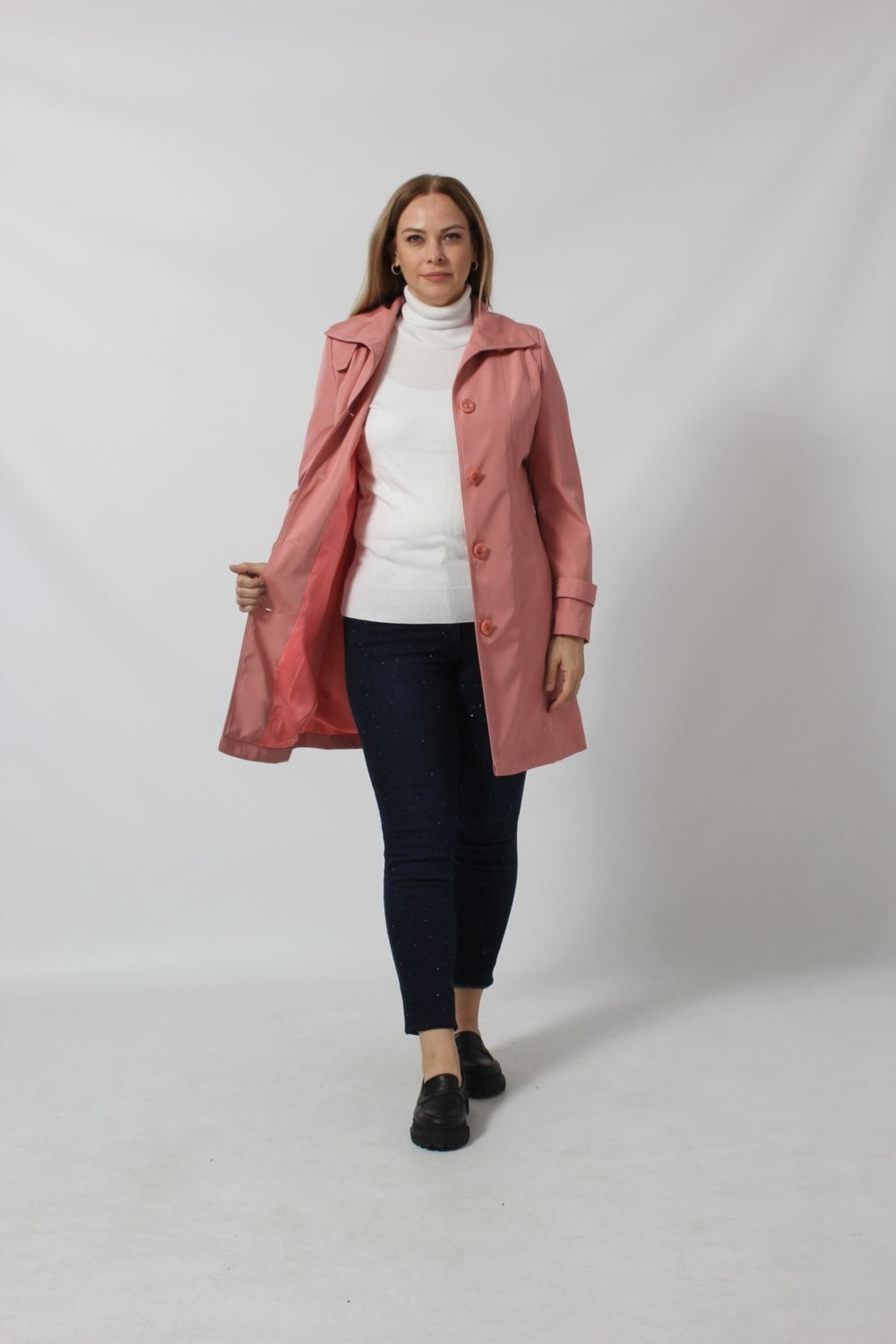 Moda Berray 1671 Kolu Düğme Detaylı Uzun Kapişonlu Ceket