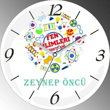 Art Hediye Kişiye Özel Fen Bilimleri Çap 30CM  Bombeli Gerçek Cam Duvar Saati