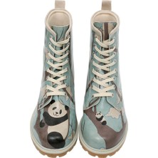 Kadın Vegan Deri Mavi Uzun Bot - Panda Hug Tasarım