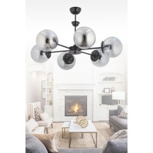 Istanbul Avize Nisa 6'lı Siyah Füme Glop Camlı Avize