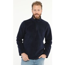 Uniprom Erkek Normal Kesim Dik Yaka Yarım Fermuarlı Polar Sweatshirt Lacivert