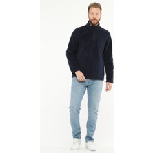 Uniprom Erkek Normal Kesim Dik Yaka Yarım Fermuarlı Polar Sweatshirt Lacivert