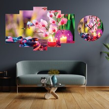 A2ZTR 5 Parçalı Dekoratif Ahşap Duvar Tablosu ve Saati 60X124 cm