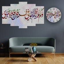 A2ZTR 5 Parçalı Dekoratif Ahşap Duvar Tablosu ve Saati 60X124 cm