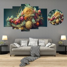 5 Parçalı Dekoratif Ahşap Duvar Tablosu ve Saati 60X124 cm