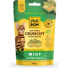 Delibon Crunchy Içi Dolgulu Kedi Ödül Bisküvisi Tavuklu ve Naneli 60 gr