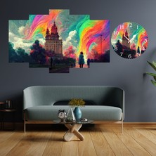 A2ZTR 5 Parçalı Dekoratif Ahşap Duvar Tablosu ve Saati 60X124 cm