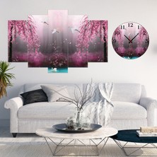 A2ZTR 5 Parçalı Dekoratif Ahşap Duvar Tablosu ve Saati 60X124 cm