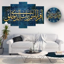 A2ZTR 5 Parçalı Dekoratif Ahşap Duvar Tablosu ve Saati 60X124 cm