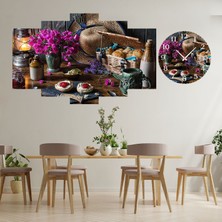 A2ZTR 5 Parçalı Dekoratif Ahşap Duvar Tablosu ve Saati 60X124 cm