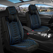 ford Escort Uyumlu Lüx Deri Oto Koltuk Kılıfı Ön Arka Set Evren Serisi Siyah Mavi