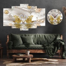 A2ZTR 5 Parçalı Dekoratif Ahşap Duvar Tablosu ve Saati 60X124 cm